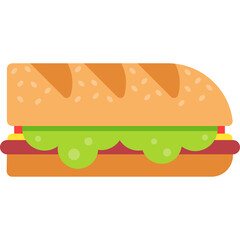 Flat Design Illustration of a Toasted Submarine Sandwich with Lettuce Tomato and Cheese on a Transparent Background