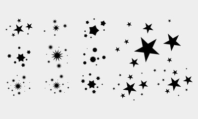 Star Burst Pattern With Black Stars Scattered Across Light Gray Background for Celebration and Decoration