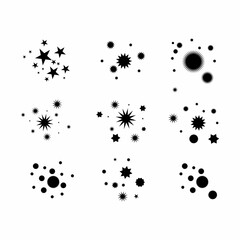 Star Burst Pattern With Black Stars Scattered Across Light Gray Background for Celebration and Decoration