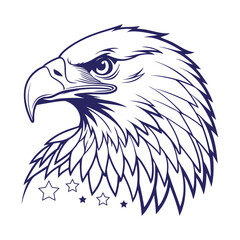 Fototapeta premium Bald eagle head close-up, bold line art style, vector icon for logo or emblem