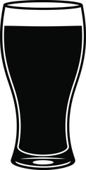 Simple black vector silhouette icon of a glass filled with a beverage or beer perfect for menus or infographics