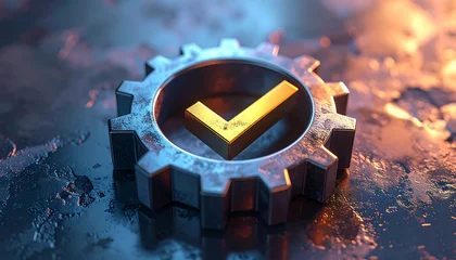 Industrial Gear with Golden Checkmark Symbolizing Quality and Success. © dina
