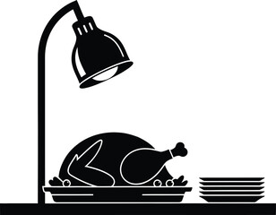Roasted Turkey or Chicken Under Heat Lamp Icon Buffet Catering Food Service Vector