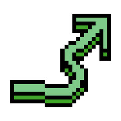 Fototapeta premium Green arrow cursor with pixel art isolated on white background