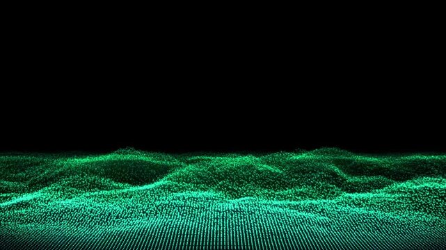 Cyan Particle Explosion Point Cloud Wave Landscape Isolated on Black Background