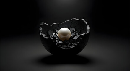 Bola Putih Bercahaya Beristirahat Di Dalam Cangkang Gelap Yang Hancur