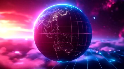 Digital globe glowing intensely above interconnected futuristic cityscape against cosmic background - Powered by Adobe