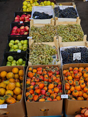 Fruit stand with assorted fresh produce at local market
