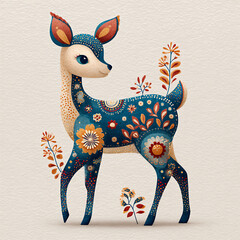 Colorful and whimsical deer surrounded by flowers in a vibrant artistic style