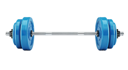 Digital illustration of a weightlifting barbell featuring blue plates. Black background