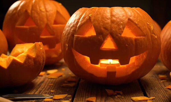 Halloween Pumpkin Carving with Candlelight