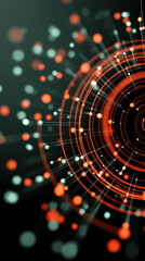 Digital data network connecting points with circular energy. Vertical wallpaper.