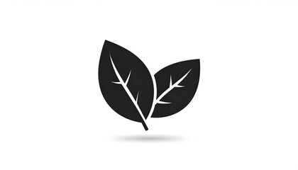 Minimalist Black Leaves Icon on White Background.