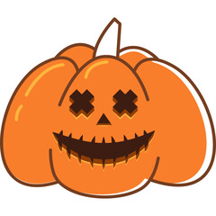 Cute Halloween Pumpkin Cartoon Character With Spooky Smiling Face And X Eyes Isolated On Transparent Background Perfect For Fall Decorations And Holiday Designs