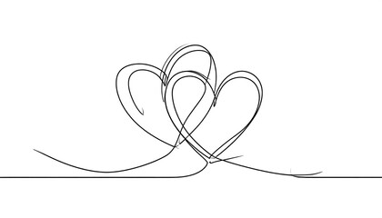 Minimalist Single Line Drawing of Three Intertwined Hearts.
