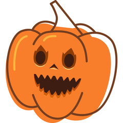 Cute cartoon pumpkin with carved spooky face for Halloween celebration with transparent background and orange glow