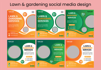 Lawn, garden, or Landscaping maintenance Service Social Media Post design, and Web square Banner Template, Agriculture farm service social media post, or Instagram banner design, web template 