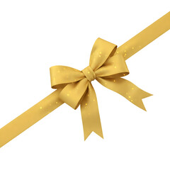 Fototapeta premium Golden ribbon bow tied on a diagonal strip isolated on transparent background