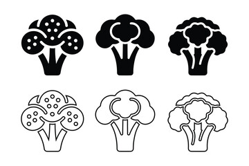 Broccoli Vegetable Icons Set. Healthy Food