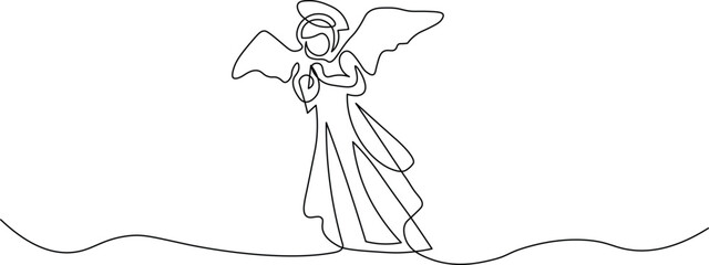 Elegant angel illustration with flowing lines for spiritual artwork and peaceful designs, use in faith based projects, holiday cards, and inspirational decor