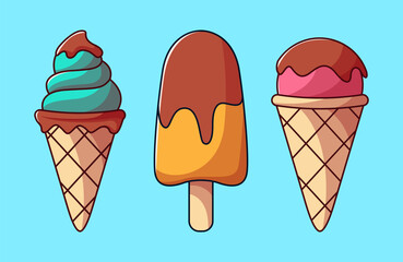 Colorful Ice Cream Vector Illustration Bundle for Dessert, Sweet, and Summer Design