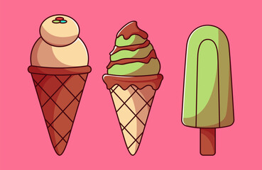 Colorful Ice Cream Vector Illustration Bundle for Dessert, Sweet, and Summer Design