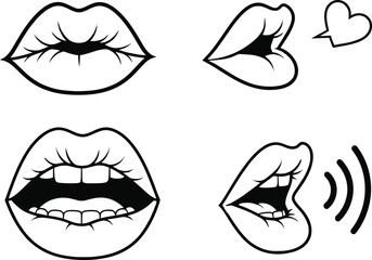 Fototapeta premium Pop art lips vector illustration set colorful mouth design