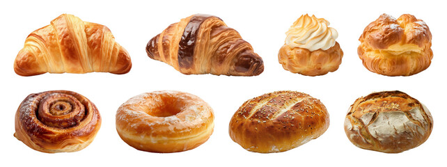 PNG Assorted delicious baked pastries, element set on transparent background