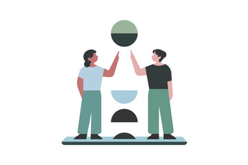 Two people interacting with smart technology through a digital interface, representing innovation, connection, and collaboration in the modern world.