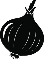 Black Silhouette Icon of a Whole Onion Bulb Vector Illustration