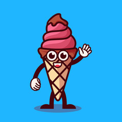 Cute Ice Cream Mascot Character Vector Illustration for Kids, Summer, and Sweet