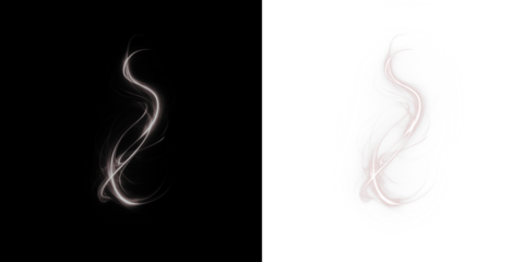 Abstract light swirl design on contrasting backgrounds, showcasing ethereal movement and fluidity, perfect for creative projects and digital overlays with copy space