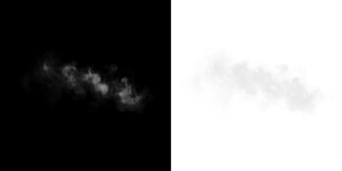 Smoke overlay illustration with transparent background, featuring wispy tendrils of vapor on contrasting black and white, ideal for creative design and visual effects applications
