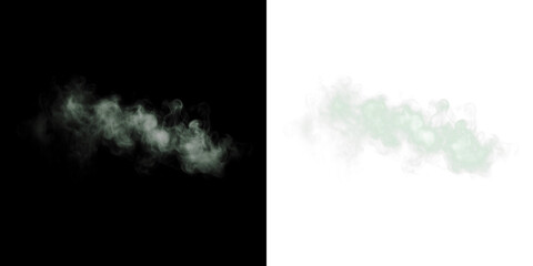 Ethereal smoke overlay in soft green hues on black and white backgrounds, creating a mystical atmosphere for artistic and design applications with copy space