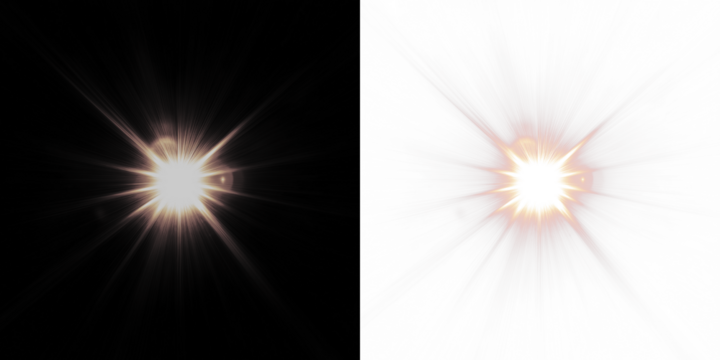 Bright light burst overlay on contrasting black and white backgrounds, creating a dynamic visual effect for creative projects and graphic design applications