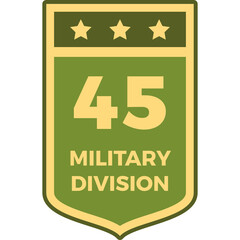 Green And Yellow Military Division Badge With Number 45 And Three Stars Above On Transparent Background