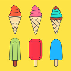 Colorful Ice Cream Vector Illustration Bundle for Dessert, Sweet, and Summer Design