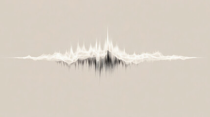 Minimalist digital soundwave visualization with white and black waveform spikes forming a symmetrical abstract shape on a neutral beige background.