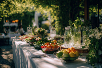 Sommerlicher Gartenbrunch mit frischen Beeren und Getränken