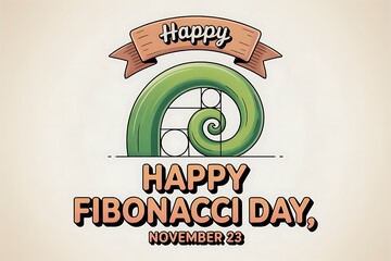 Happy fibonacci day november 23 with golden spiral illustration