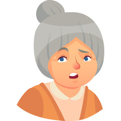 Elderly Woman With Gray Hair And Worried Expression Wearing Orange Cardigan On Transparent Background