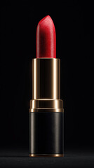 Obraz premium Luxurious red lipstick with sleek black and gold casing, showcasing vibrant and glossy finish. product stands out against dark background, emphasizing its elegance and allure