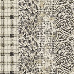 Animals skin tartan plaid paisley houndstooth fabrics patchwork wallpaper grunge vector seamless pattern for fabric shirt pillow tablecloth wrapping carpet rug wear