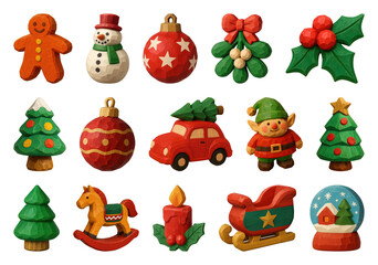 Fototapeta premium PNG Festive wooden Christmas ornaments collection, transparent background