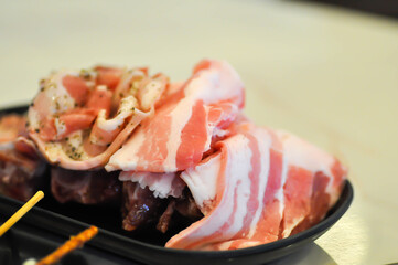 raw pork or sliced pork and beef or meat
