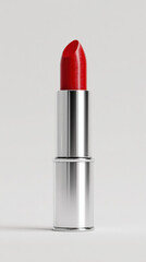 Vibrant red lipstick in sleek silver tube, showcasing luxurious and minimalistic design. smooth texture and bold color evoke sense of elegance and confidence