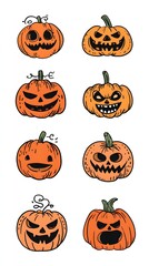 Halloween Pumpkin Doodle Set – Isolated on White Vector Mockup