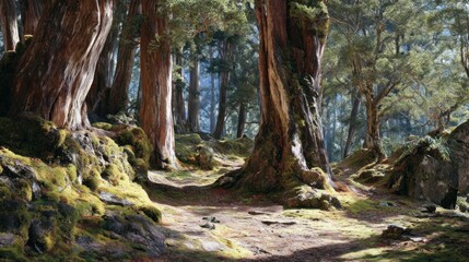 Fototapeta premium Forest path sunlight
