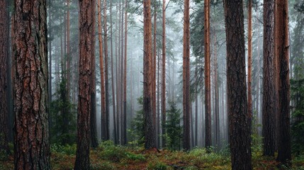 Fototapeta premium Misty forest trunks