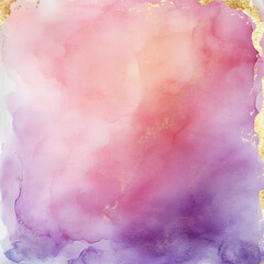 Obraz premium Glowing soft pink and violet watercolor wash with shimmering gold edges
